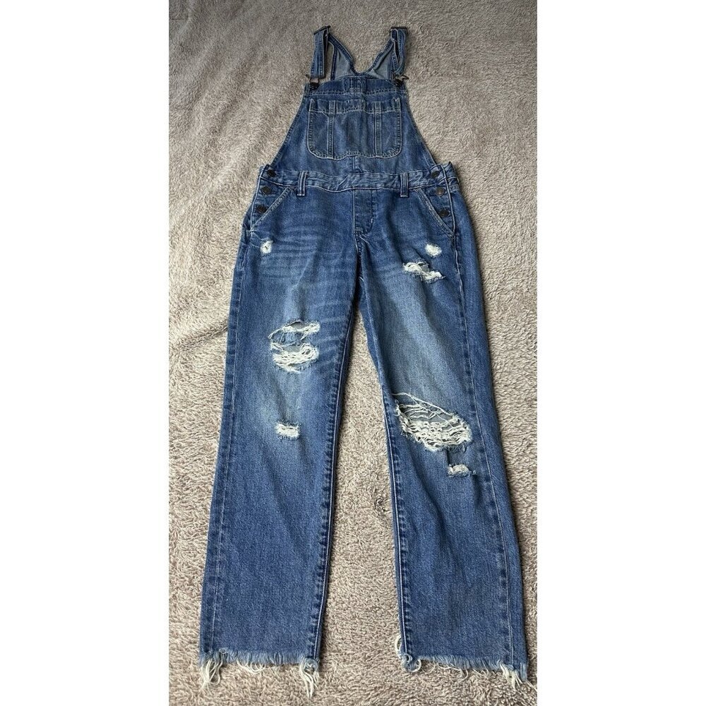 Abercrombie & Fitch Bib Overalls Size XS Denim Stretch Distressed Holes Cropped - Picture 5 of 15